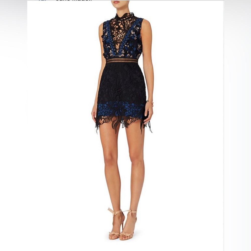 Elegant Black and Blue Lace Dress